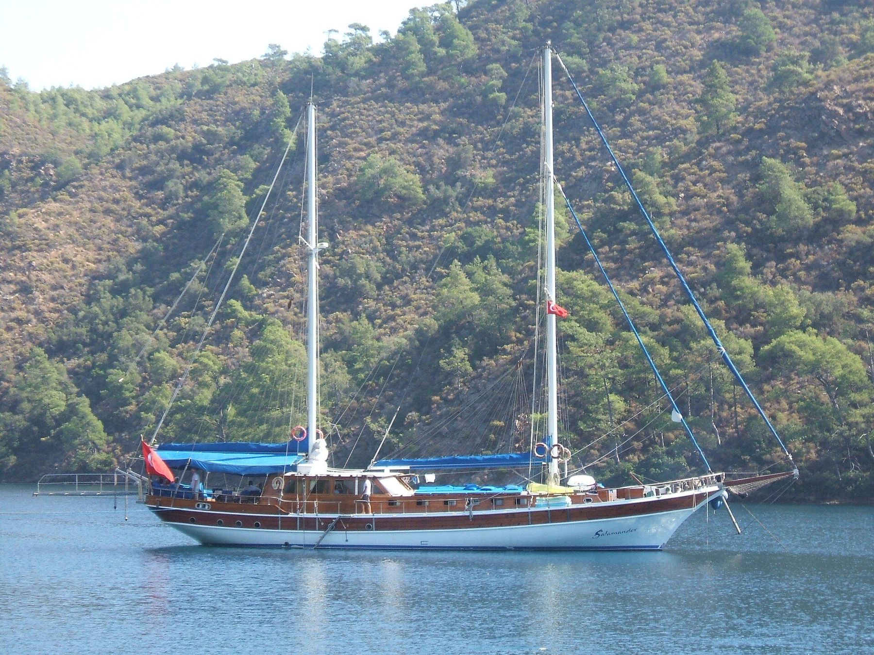Gulet at anchor in a quiet bay